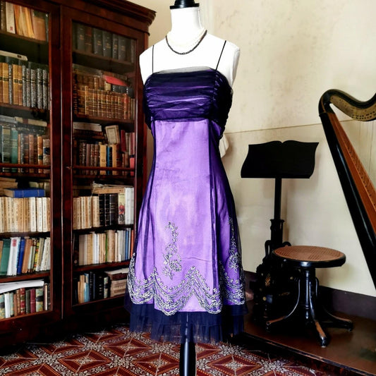 Girlhomeshops - Robe de soirée courte mi-longue en mousseline de soie style gothique violet vintage gh5530