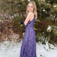 Robe de soirée longue en tulle violet, élégante et exquise, à bretelles spaghetti, motif floral, longueur au sol, robe de bal, gh3736