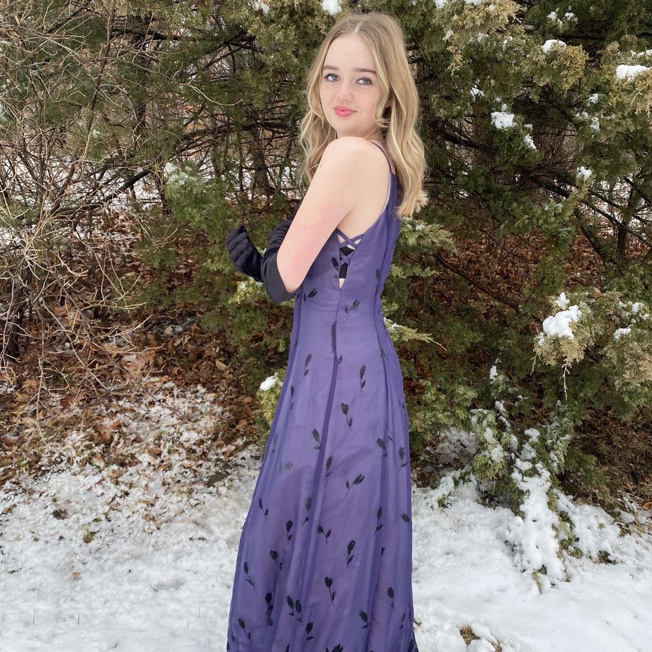 Robe de soirée longue en tulle violet, élégante et exquise, à bretelles spaghetti, motif floral, longueur au sol, robe de bal, gh3736
