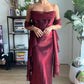 Burgunderrotes, elegantes Vintage-Kleid in A-Linie mit Spaghettiträgern, ärmellos, lang, formell, bodenlang, Ballkleid, Ballkleid, Abendkleid, Partykleid, gh2972