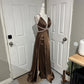 Brown Beaded Elegant Long Satin V Neck Ball Gown Evening Dress Party Dress gh4568