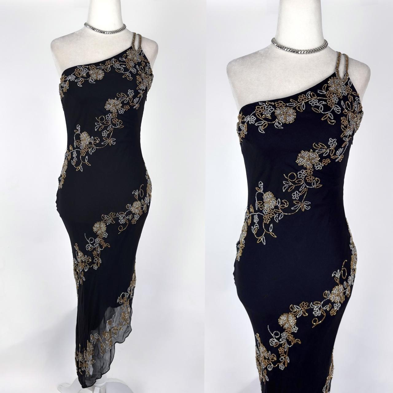 Robe de soirée longue en mousseline de soie et tulle, élégante, style vintage, élégante, délicate, argentée, avec perles florales, ourlet asymétrique, gh3721