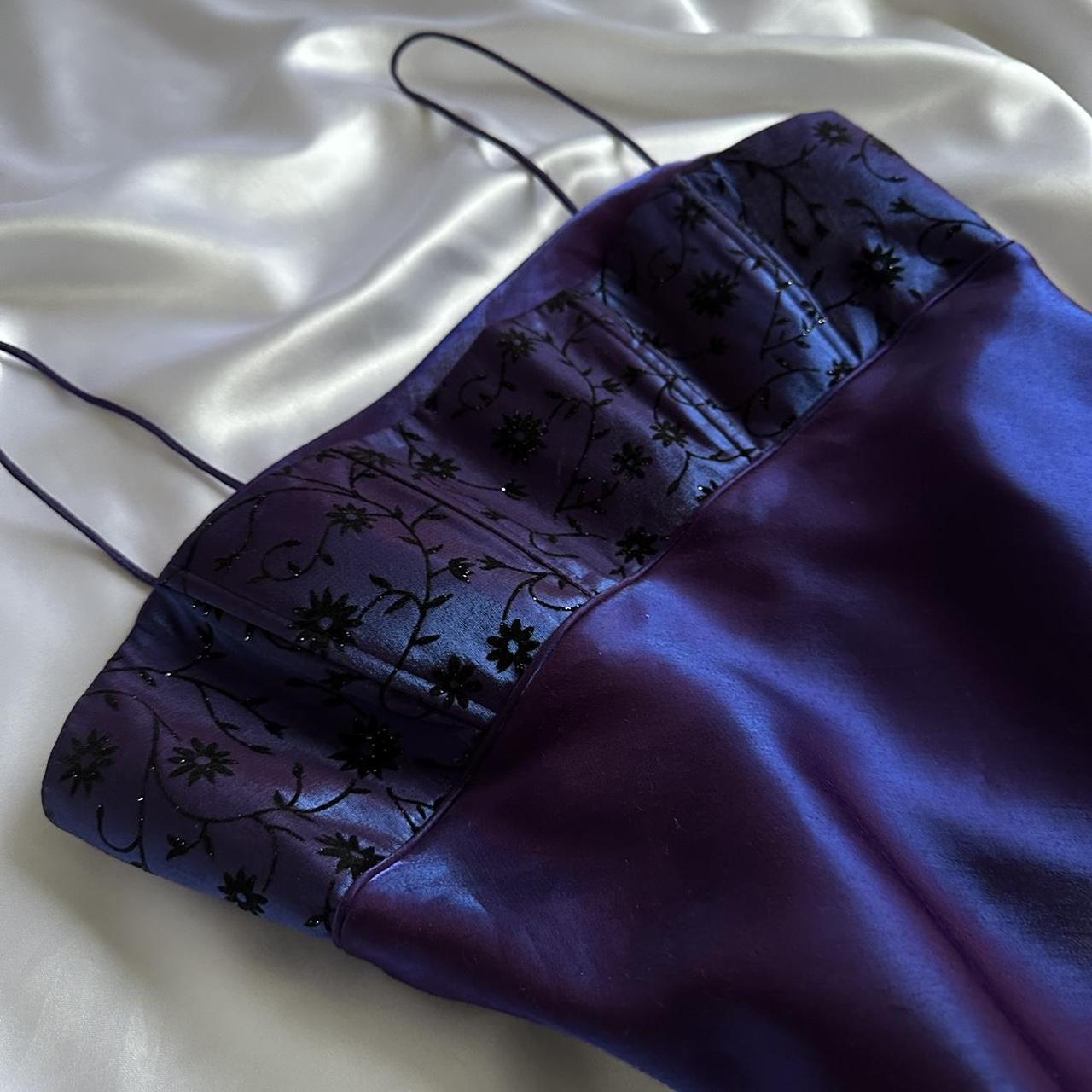 🔮✨Iridescent deep purple and blue glossy sparkly stunning stunning unique stylish beautiful elegant delicate floral long satin ball gown evening dress birthday party dress prom dress gh3917