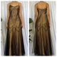 Robe de soirée longue en mousseline de soie, satin et tulle, élégante et raffinée, style vintage, marron doré, avec perles, gh3723