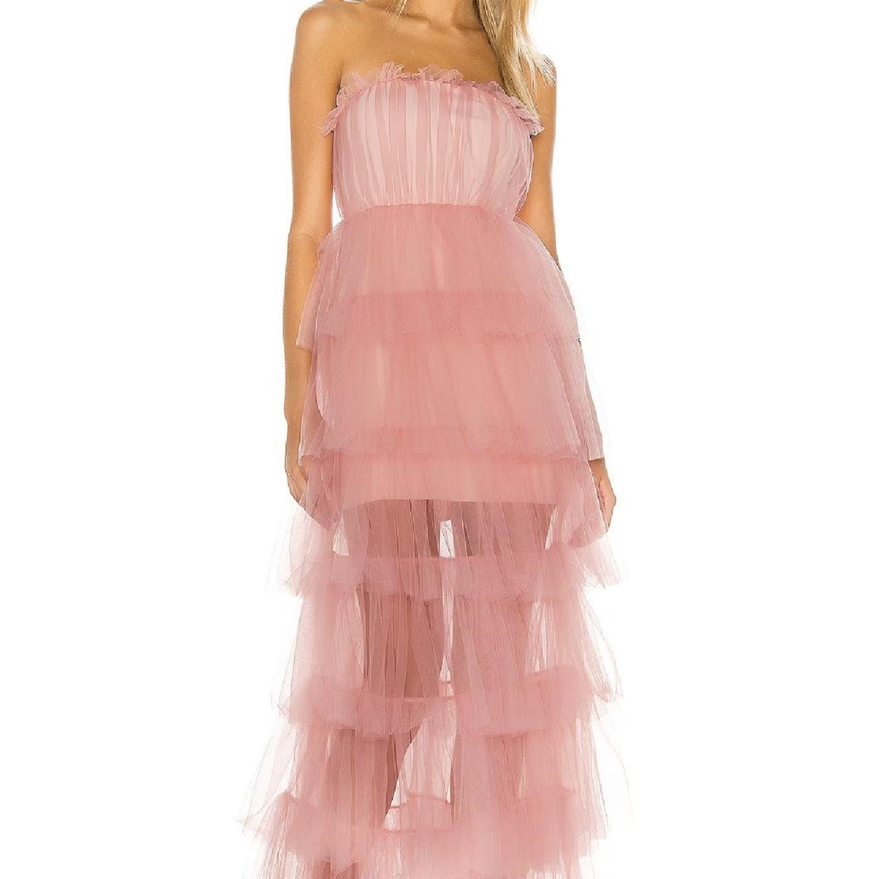 Rosa mode süße A-linie trägerlosen lange elegante layered tüll ballkleid abendkleid party kleid gh2818