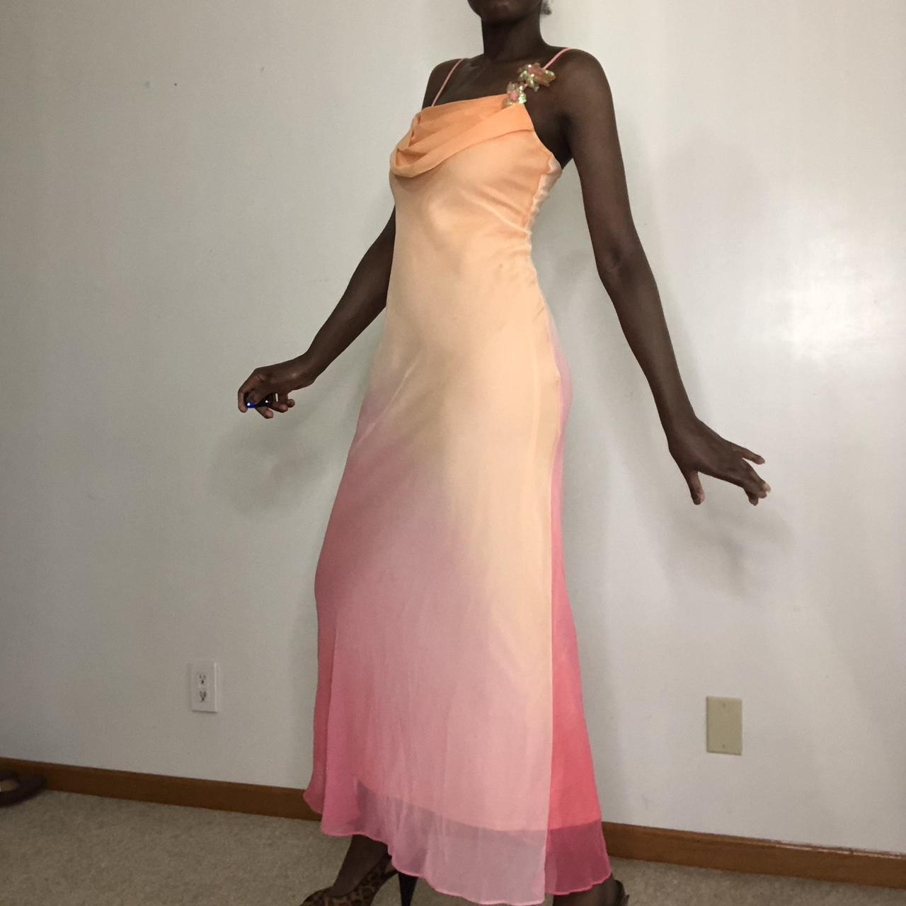 Robe de soirée longue rose orange dégradée gh4903