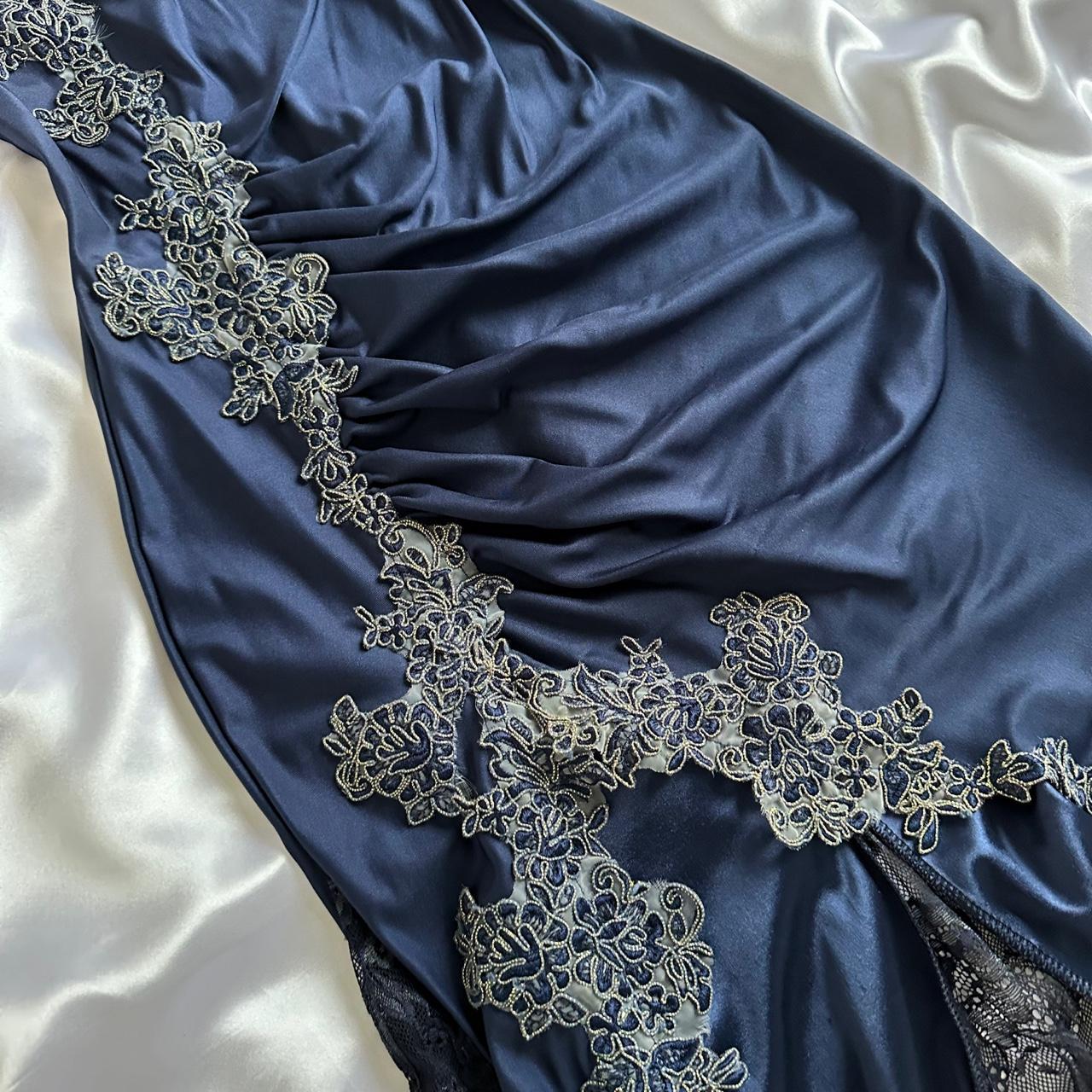 Blue gorgeous exquisite applique lace spaghetti straps long satin prom dress evening dress party dress gh3335