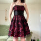 Dunkelrot Schwarz Y2K Gothic Floral Pailletten Tüll Satin Komfort Kurzes Mini Homecoming Kleid Partykleid gh4741