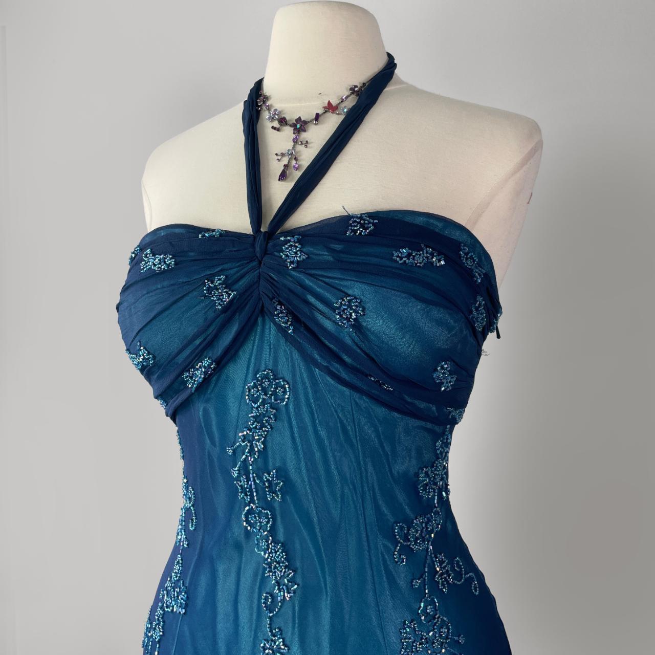 Dunkelblaues Meerjungfrau-Kleid mit Perlen, lang, Chiffon, formelles Abschlussball-Abendkleid, Hochzeitsgast-Partykleid, griechisches Neckholder-Kleid, gh3617b
