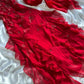 Robe de soirée en mousseline de soie rouge magnifique, élégante, jolie et exquise, longue, perlée, à volants, faite à la main, personnalisée, robe de bal, gh3548