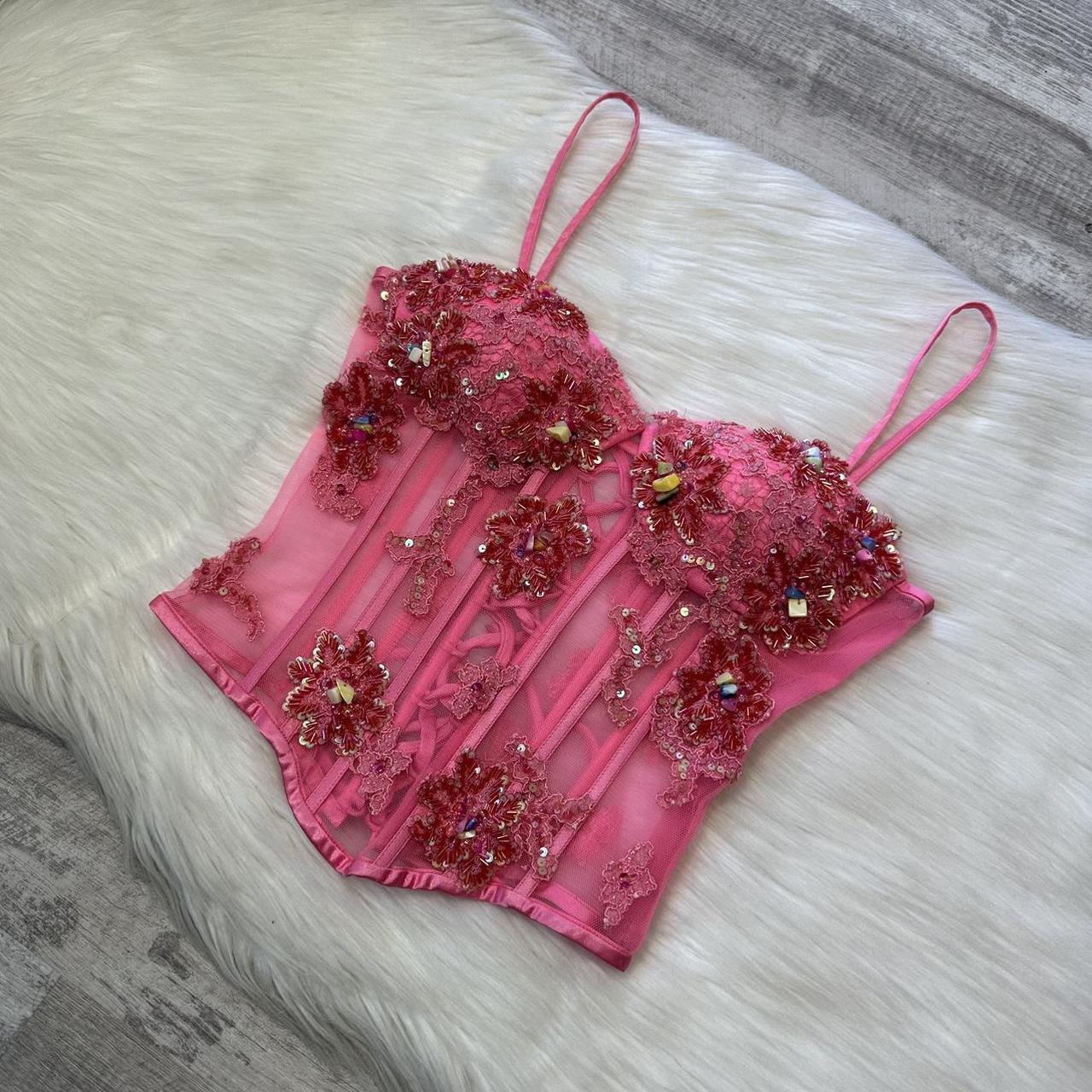 Rosa Perlen Schöne Elegante Zwei Stück Maxi Urlaub Party Kleid gh4309
