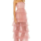 Rosa mode süße A-linie trägerlosen lange elegante layered tüll ballkleid abendkleid party kleid gh2818