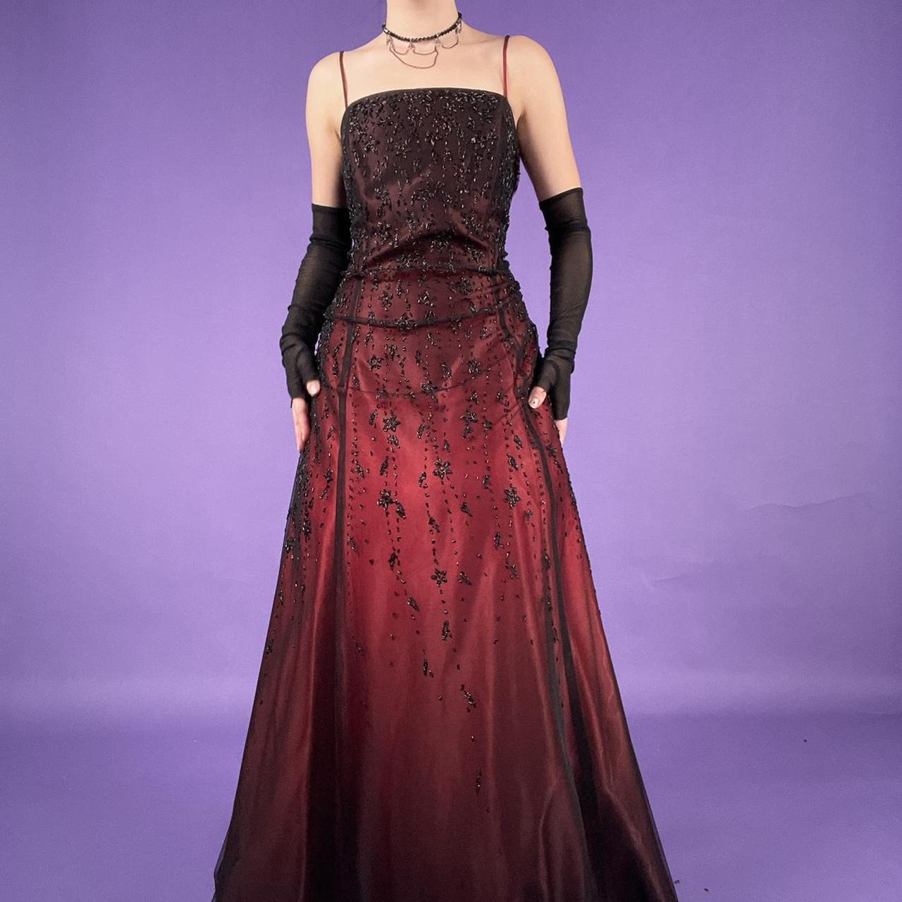 Burgunderrot, wunderschöne zarte Perlen, elegante süße Spaghettiträger, langer Satin-Tüll, Ballkleid, Abendkleid, Geburtstagspartykleid, Abschlusskleid, Abschlussballkleid, gh3953