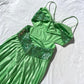 Green Vintage Fashion Playful Deep V Exquisite Beaded Sequin Camisole Long Backless Satin Fairy Ball Gown Prom Dress Evening Gown Birthday Party Dress gh3960
