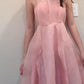 Pink Sweet Elegant Cute Short Spaghetti Straps Satin Tulle Homecoming Dress Prom Dress Evening Dress Party Dress gh4177
