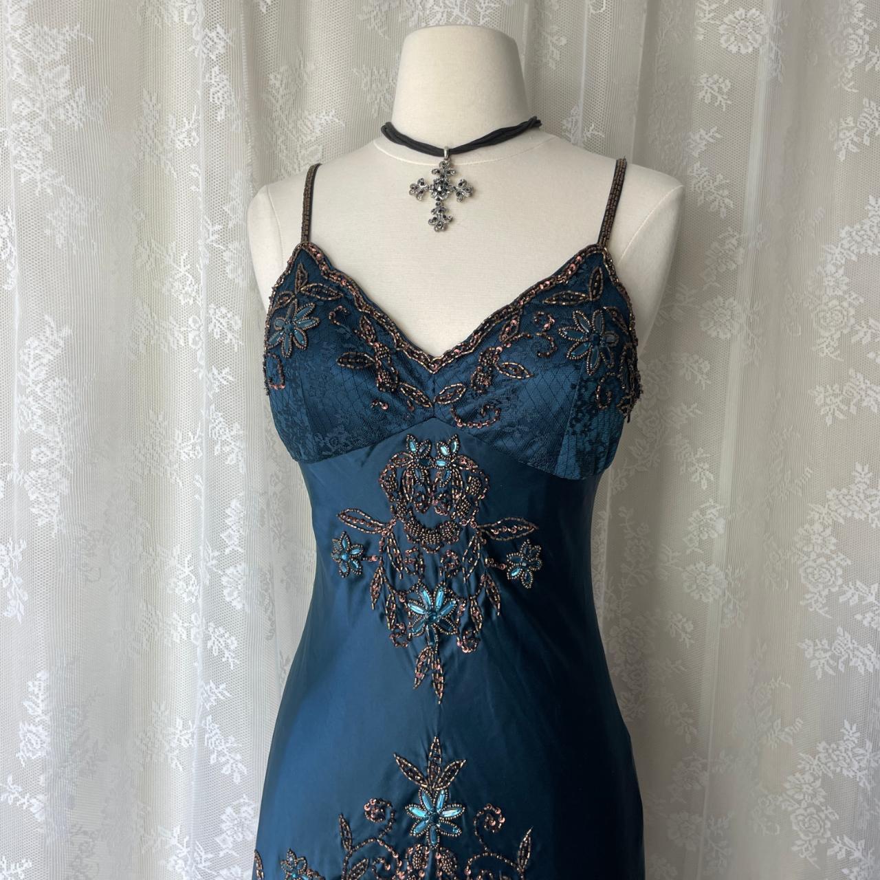 Dark Blue Ethereal Fairy Gothic Mermaid Prom Dress Pretty Floral Beade – girlhomeshops