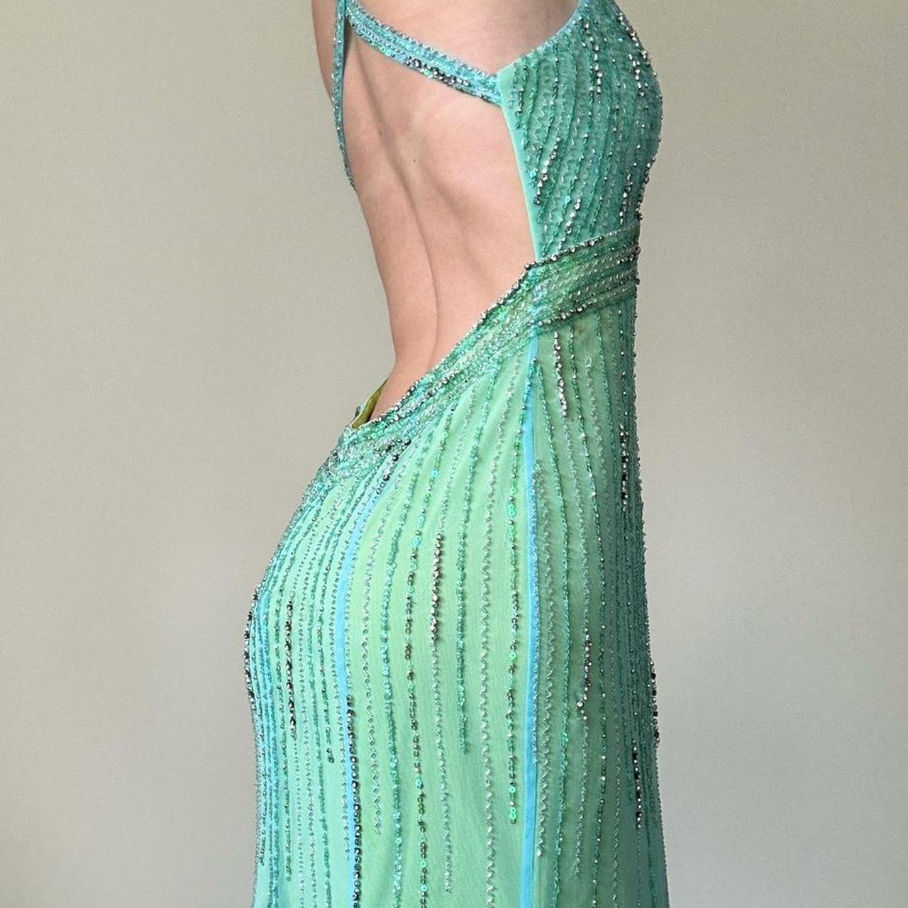 Grün Blau Vintage Perlen Strass Damen Tüll Meerjungfrau Slim Fit Langes Ballkleid Vintage Rückenfrei Atemberaubendes formelles Ballkleid Abendkleid gh4589