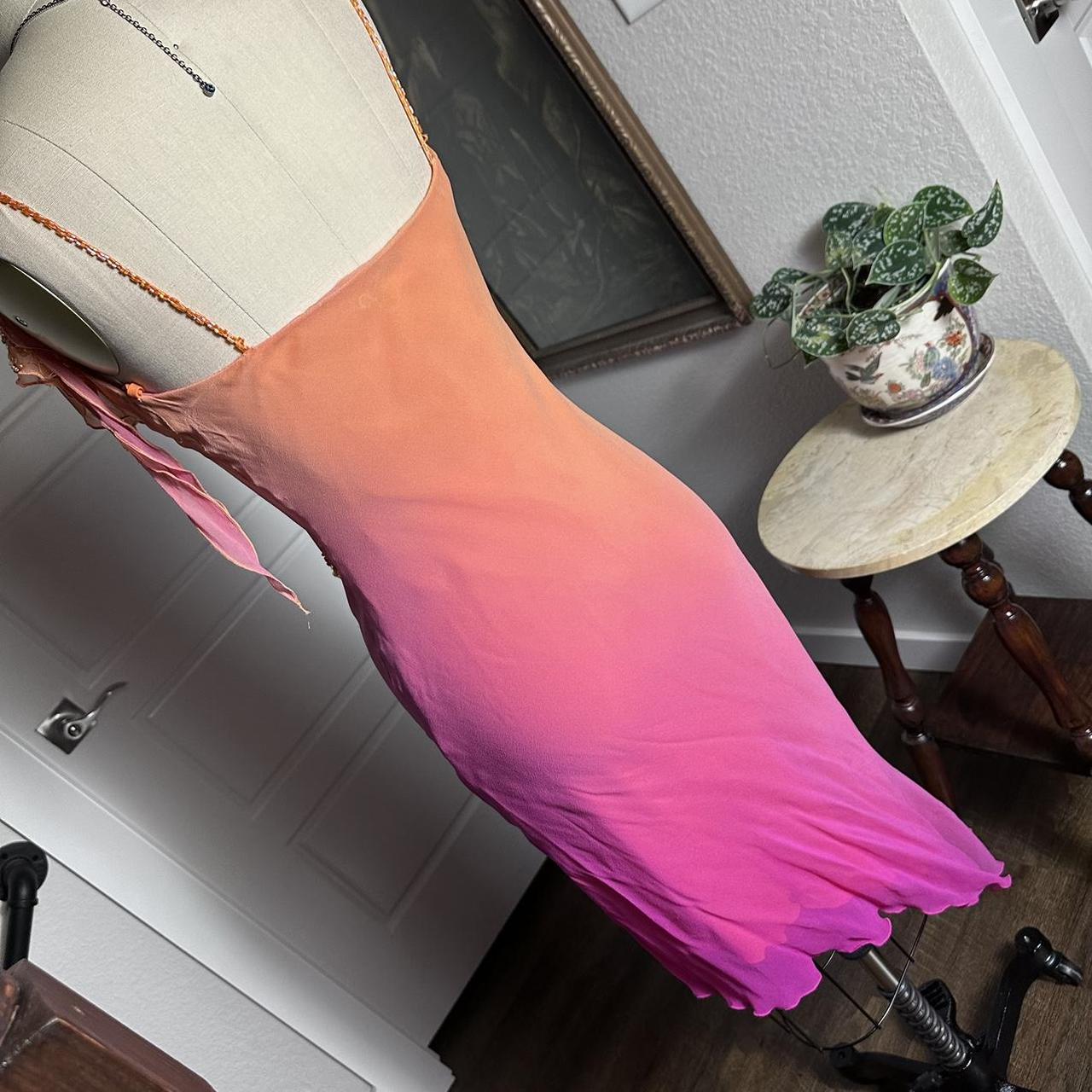 Orange Gradient Exquisite Beaded Spaghetti Strap Midi Chiffon Slim Ball Gown Evening Dress Party Dress Prom Dress gh3214