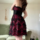 Dunkelrot Schwarz Y2K Gothic Floral Pailletten Tüll Satin Komfort Kurzes Mini Homecoming Kleid Partykleid gh4741