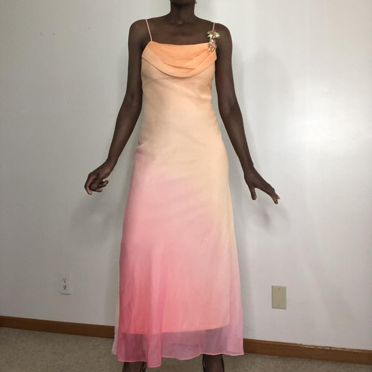 Robe de soirée longue rose orange dégradée gh4903
