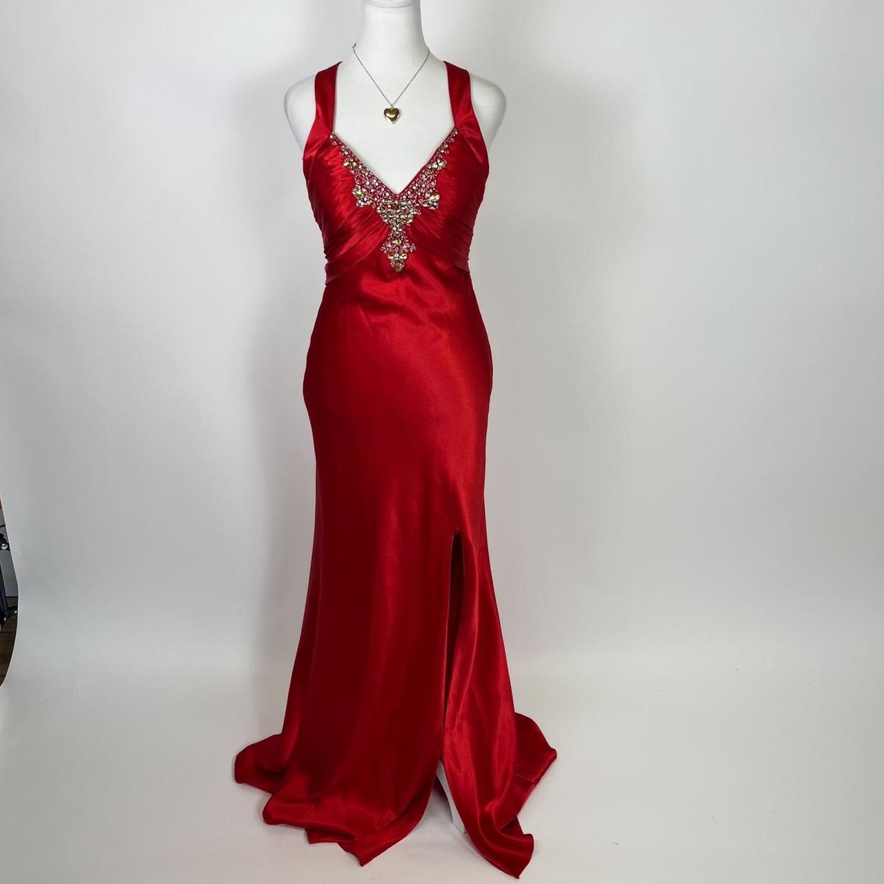 Rot schöne elegante Mode exquisite Perlen Spaghetti-Trägern lange Satin Schlitz Ballkleid Abendkleid Partykleid gh3542