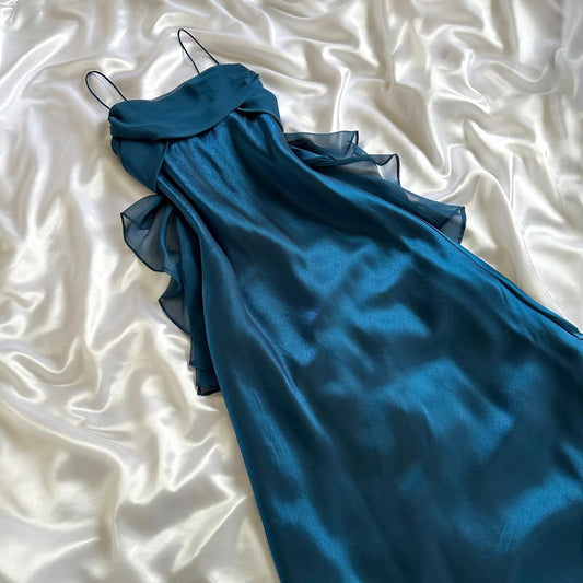 Marineblaues stilvolles elegantes Spaghettiträger-Lang-Chiffon-Ballkleid Abendkleid Partykleid gh3638