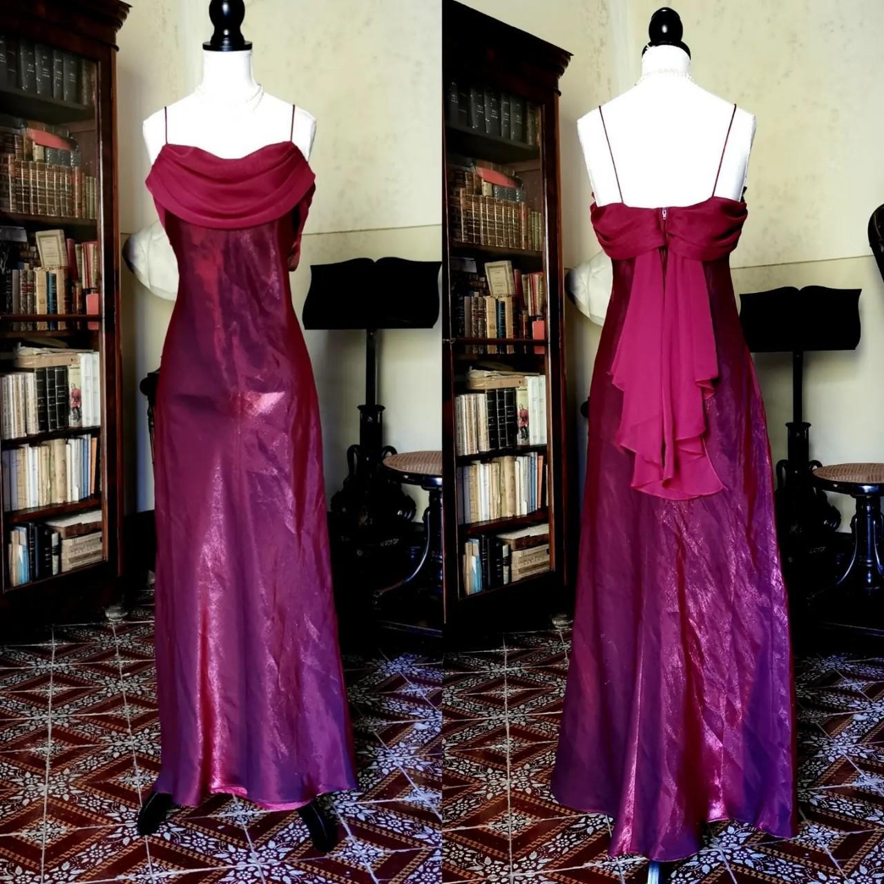 Girlhomeshops – Burgunderrotes, langes Retro-Satin-Feenkleid, Ballkleid gh5543