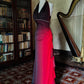 Burgunderrotes, modisches, elegantes, exquisites, mit Perlen besetztes, langes Chiffon-Ballkleid mit Farbverlauf, Abendkleid, Partykleid, Abschlussballkleid gh3528