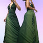 🍃✨Green stunning beautiful flowing retro gradient shiny V-neck long chiffon ball gown evening dress party dress gh4674