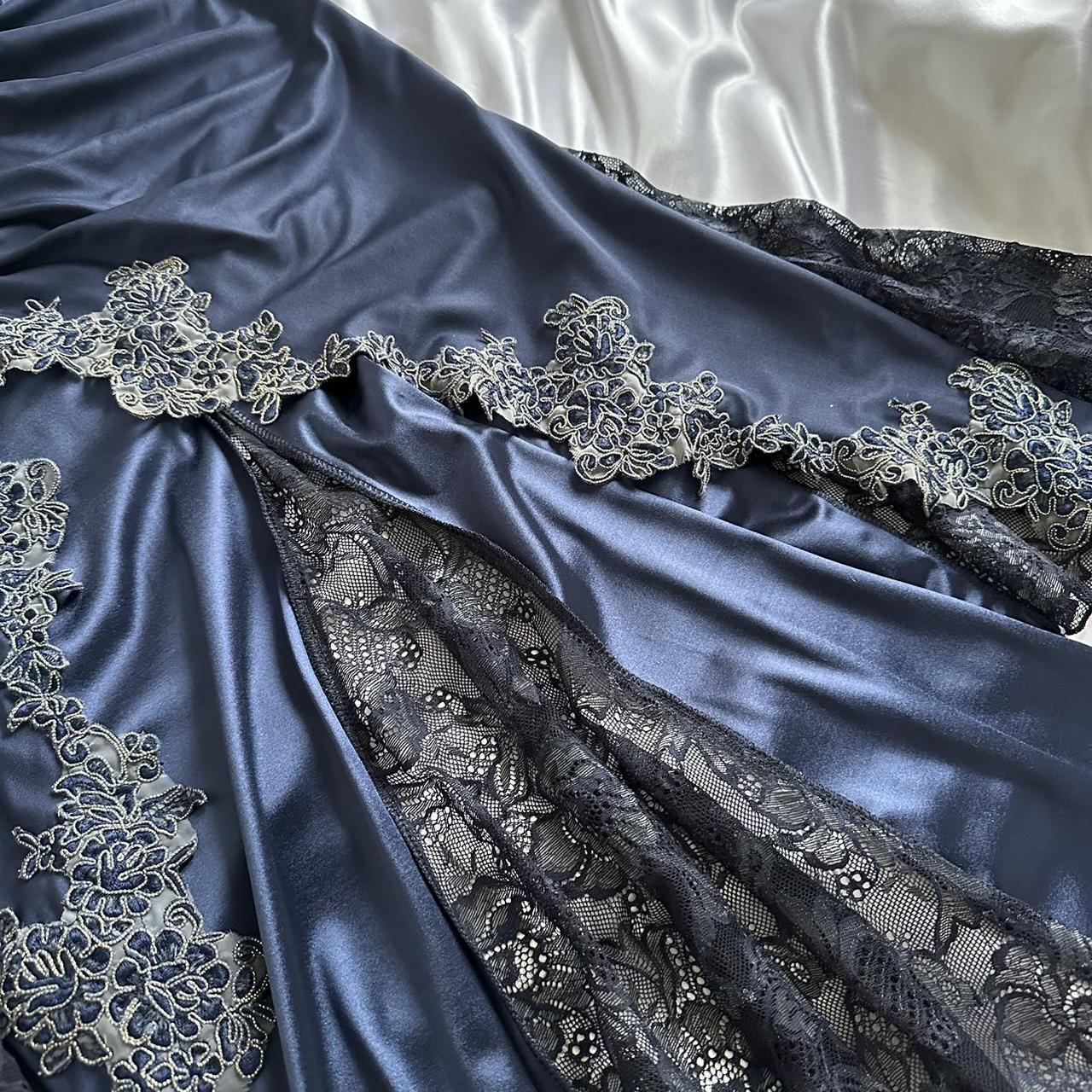Blue gorgeous exquisite applique lace spaghetti straps long satin prom dress evening dress party dress gh3335