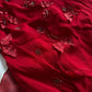 Robe de soirée en mousseline de soie rouge magnifique, élégante, jolie et exquise, longue, perlée, à volants, faite à la main, personnalisée, robe de bal, gh3548
