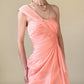 Y2K Pfirsichrosa One-Shoulder-Kleid mit Rüschen und Lagendetail