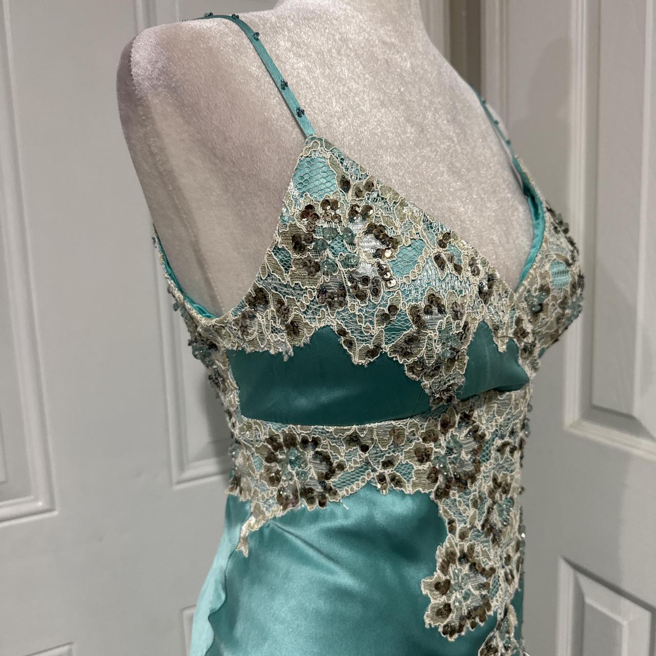 Mintgrünes langes Satin-Ballkleid mit Spitzenapplikation, Abendkleid, Abschlusskleid gh4565