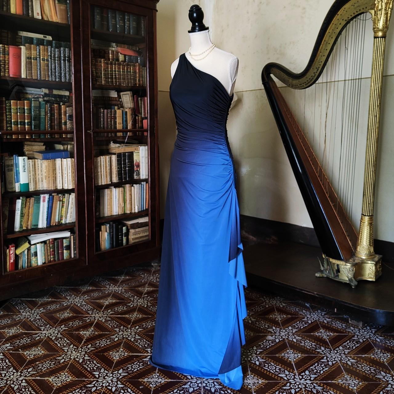 Girlhomeshops - Robe de soirée longue en mousseline de soie, style rétro, asymétrique, bleu et noir, gh5544