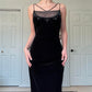 Vintage Schwarzer Samt Wunderschöne Exquisite Perlenstickerei Eleganter Spaghettiträger Langes Samt Ballkleid Abendkleid Geburtstagspartykleid Ballkleid gh3954