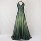 Grünes Vintage Ombre Blumen Perlen Empire Taille Neckholder Langes Chiffon Tüll Ballkleid Abendkleid Partykleid gh3606