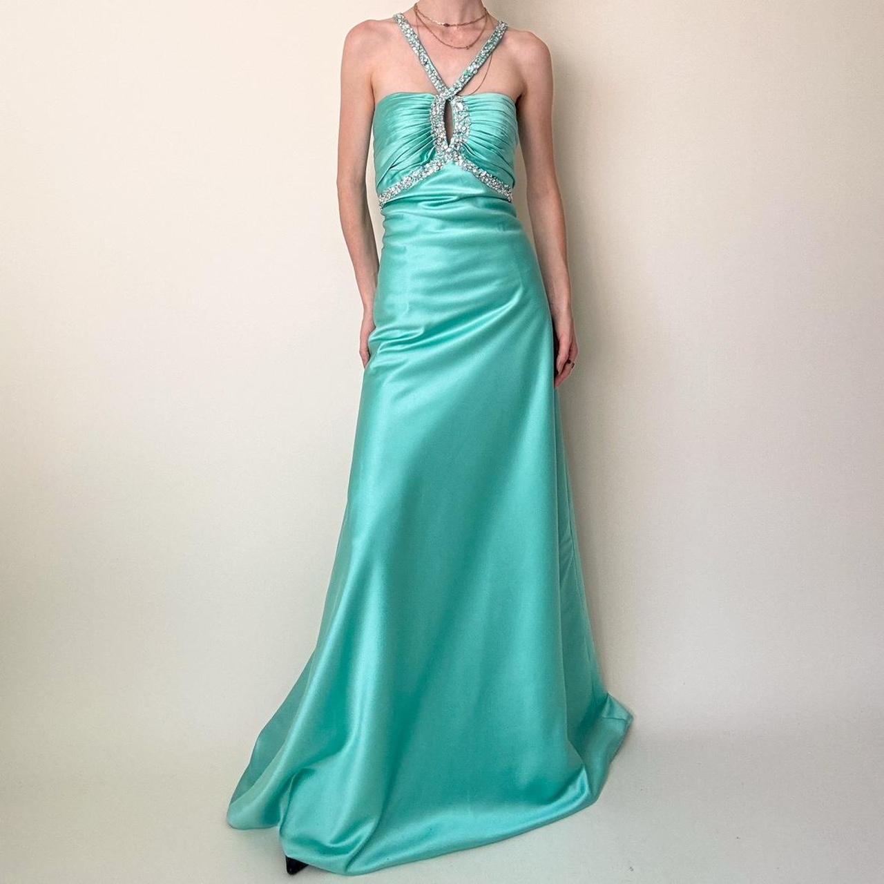 Robe de bal de fin d'année en strass bleu Tiffany, robe de soirée gh4591