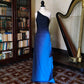 Girlhomeshops - Robe de soirée longue en mousseline de soie, style rétro, asymétrique, bleu et noir, gh5544
