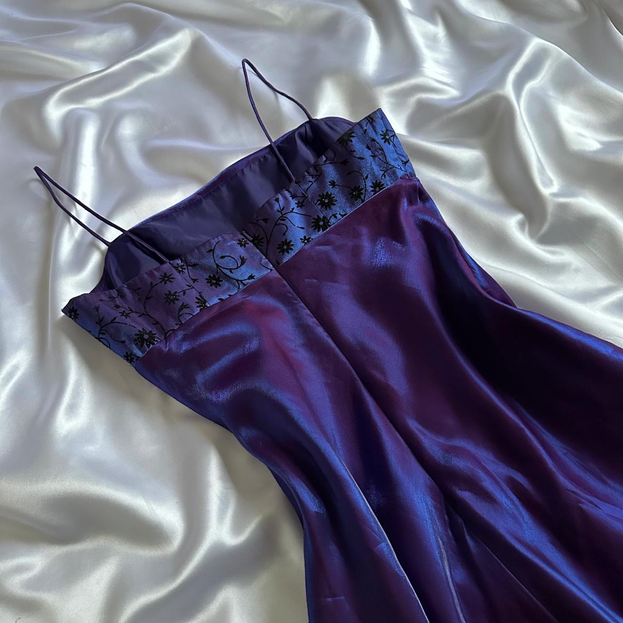 🔮✨Iridescent deep purple and blue glossy sparkly stunning stunning unique stylish beautiful elegant delicate floral long satin ball gown evening dress birthday party dress prom dress gh3917