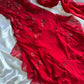 Robe de soirée en mousseline de soie rouge magnifique, élégante, jolie et exquise, longue, perlée, à volants, faite à la main, personnalisée, robe de bal, gh3548