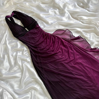 Charmantes dunkelviolettes glänzendes modisches Farbverlauf-elegantes langes Chiffon-Abendkleid Partykleid Ballkleid gh3594
