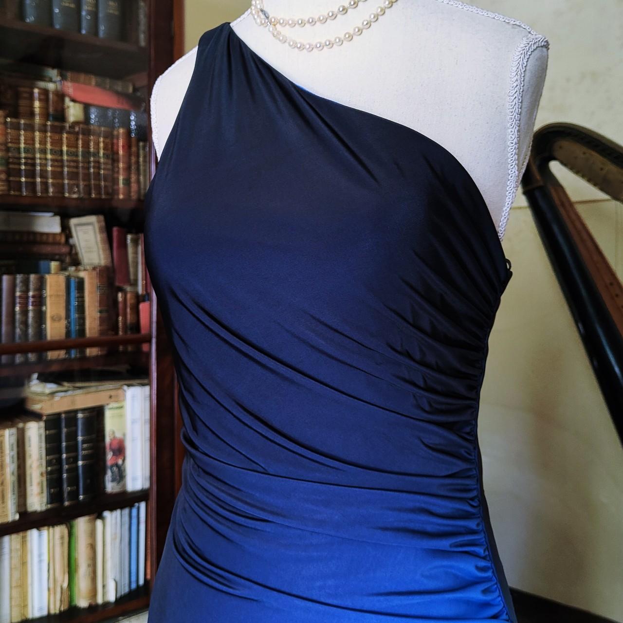 Girlhomeshops - Robe de soirée longue en mousseline de soie, style rétro, asymétrique, bleu et noir, gh5544