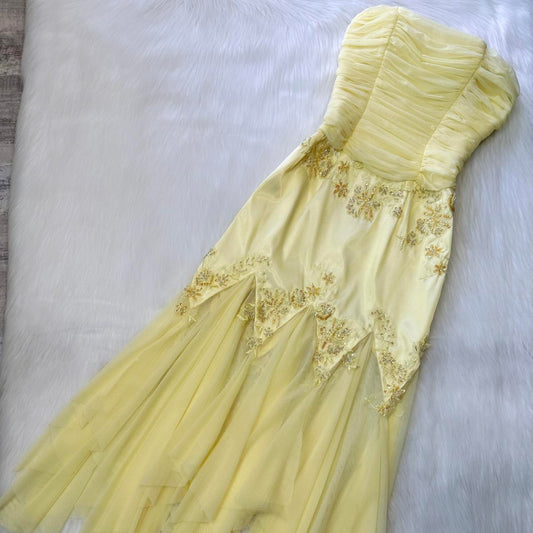 Yellow stunning vintage beaded midi/short chiffon homecoming dress prom dress evening gown gh4300