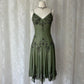 Olivgrünes, perlenbesetztes Ballkleid aus Chiffon mit hübschem Blumenmuster, Midi-/Kurzkleid für die Heimkehr, Verabredungskleid, Partykleid, gh4618