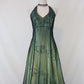 Grünes Vintage Ombre Blumen Perlen Empire Taille Neckholder Langes Chiffon Tüll Ballkleid Abendkleid Partykleid gh3606