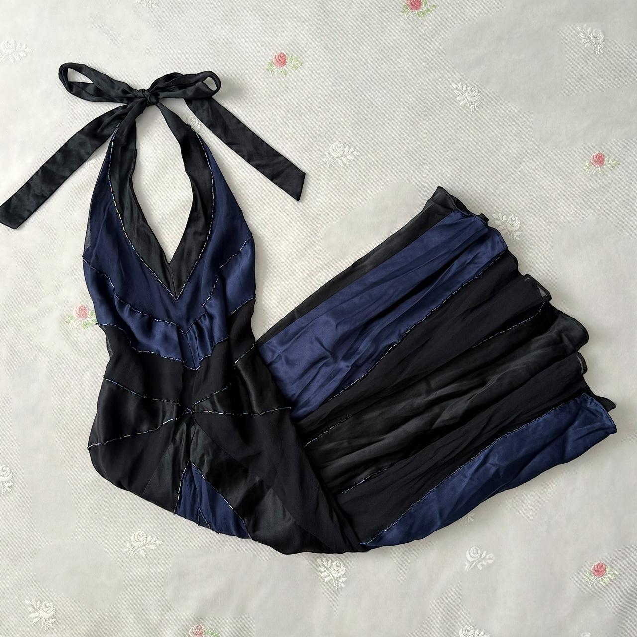 Combinaison bleu marine foncé et noire, dos nu, lacets, robe de soirée courte/mi-longue en satin pour femme, gh4122