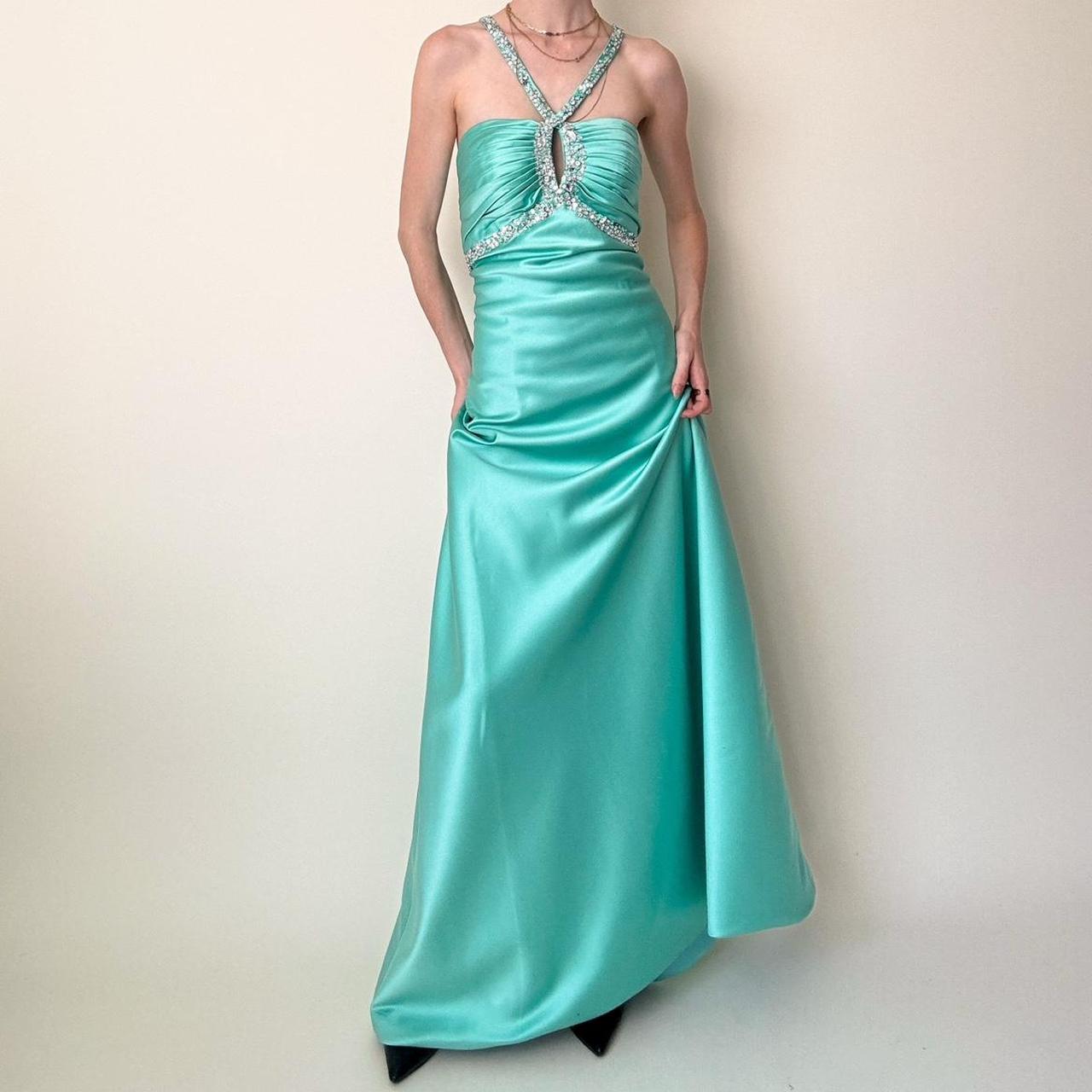 Robe de bal de fin d'année en strass bleu Tiffany, robe de soirée gh4591