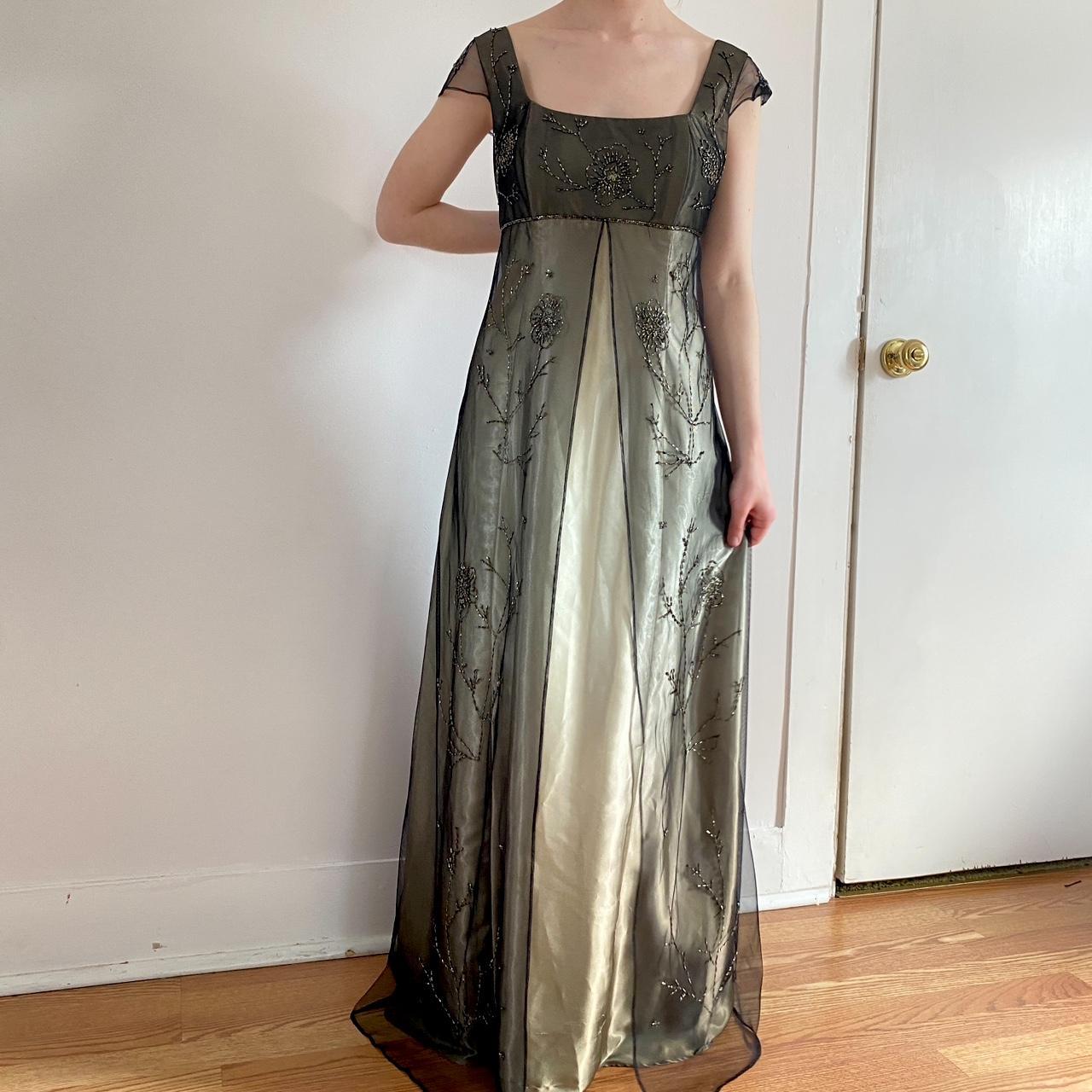 Gold Vintage Fashion Square Neck High Waist Exquisite Floral Beaded Long Short Sleeve Tulle Satin Fairy Regency Ball Gown Prom Dress Evening Dress Birthday Party Dress gh3961