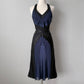 Combinaison bleu marine foncé et noire, dos nu, lacets, robe de soirée courte/mi-longue en satin pour femme, gh4122