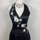 Schwarz und weiß schöne elegante Mode exquisite Blumen Spaghetti-Trägern lange Satin Ballkleid bodenlangen Ballkleid Abendkleid Partykleid gh3541
